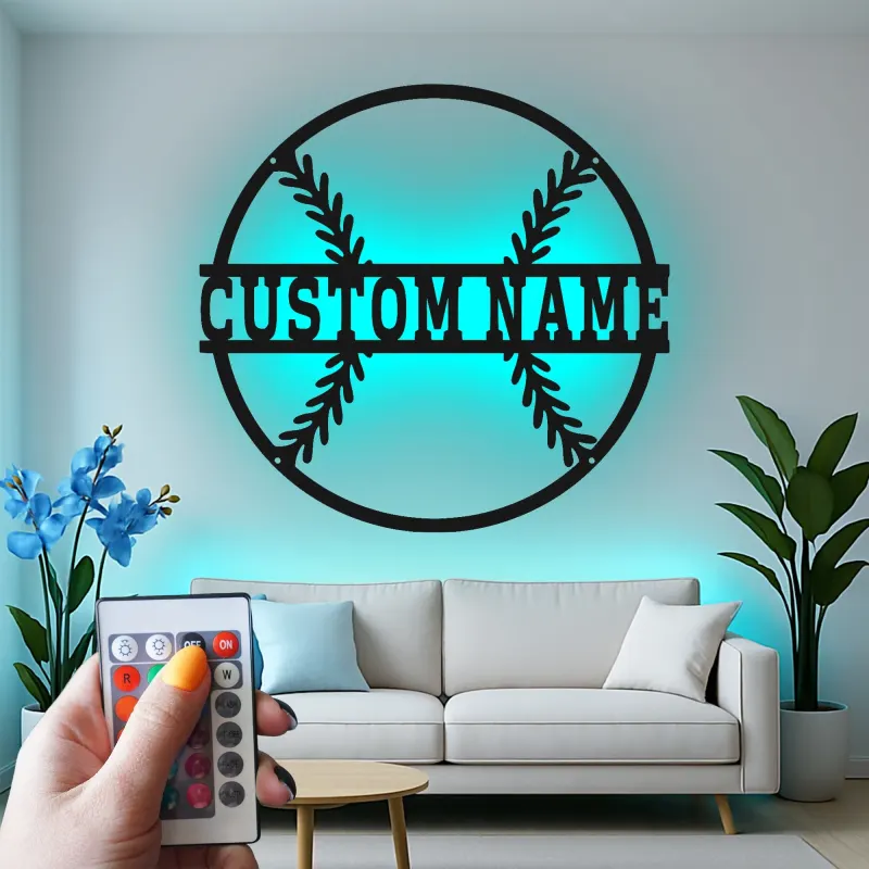 Custom Baseball Led Light Metal Wall Art Personalized Sports Fan Gift Game Room Decor