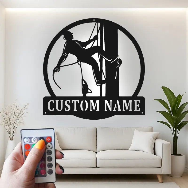 Arte murale in metallo LED Lineman personalizzata | Regalo per elettricista personalizzato | Insegna silhouette per lavoratori dei servizi pubblici per casa, ufficio o garage