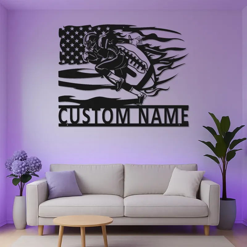 Plaque football personnalisée | Décoration murale en métal LED pour salle de jeux | Déco sportive personnalisée avec prénom | Cadeau pour fan de sport