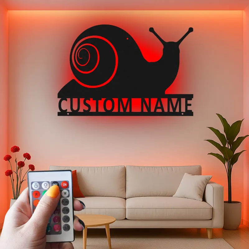 Cartel de metal personalizado de caracol | Decoración mural retroiluminada con LED | Regalo personalizado para jardinero | Decoración para patio y jardín