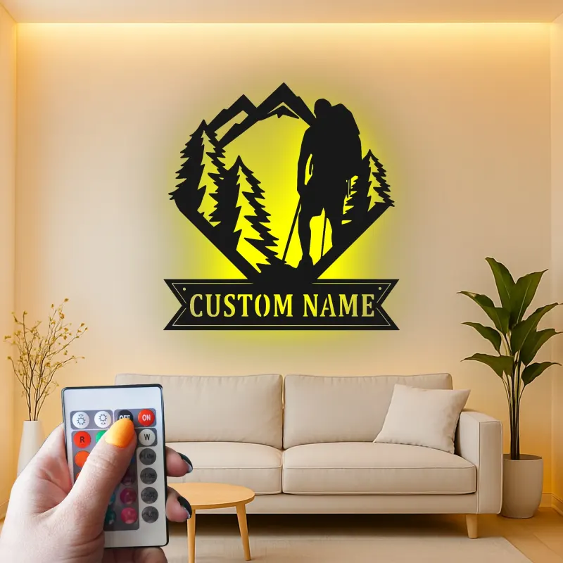 Cartel de metal personalizado de senderismo con LED | Decoración de montaña personalizada | Letrero regalo para amantes del aire libre