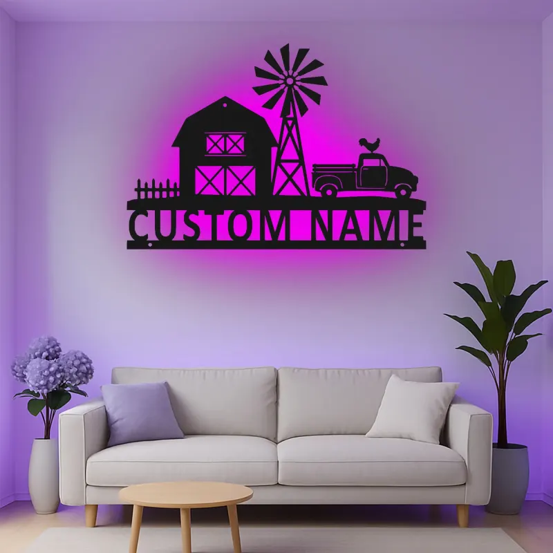 Personalisiertes LED-Metall-Wandbild Farmhouse-Truck – rustikales Geschenk für Zuhause, Country-Wohnzimmerdeko