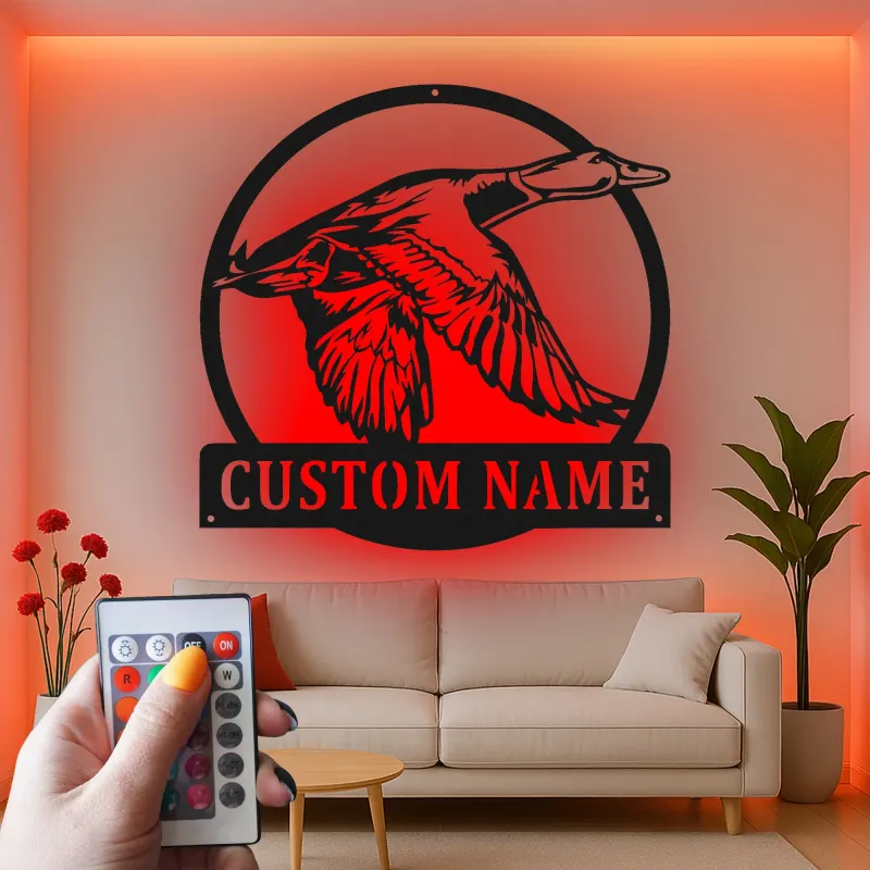 Cartel de metal LED de pato personalizado Regalo para amantes de la naturaleza Decoración de cabaña rústica