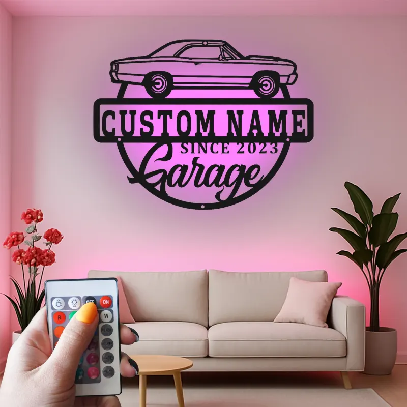 Insegna in metallo LED personalizzata per garage con auto muscolare regalo per appassionati di auto decorazione man cave 1