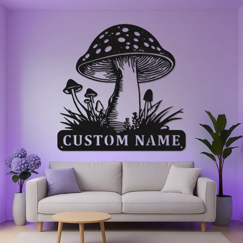 Personalisierte Pilz-Metallschild | LED Fungi Wandkunst | Vintage Wald Dekor für Naturliebhaber | Geschenk für Büro & Zuhause