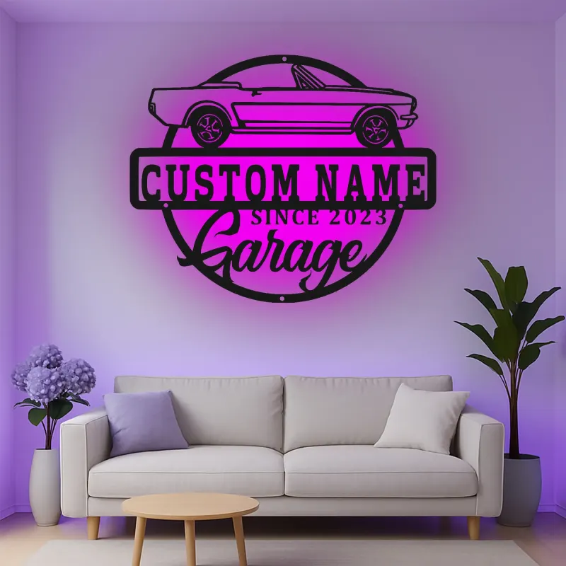 Custom Classic Car Led Light Metal Wall Art Personalized Garage Gift for Him Man Cave Decor 5