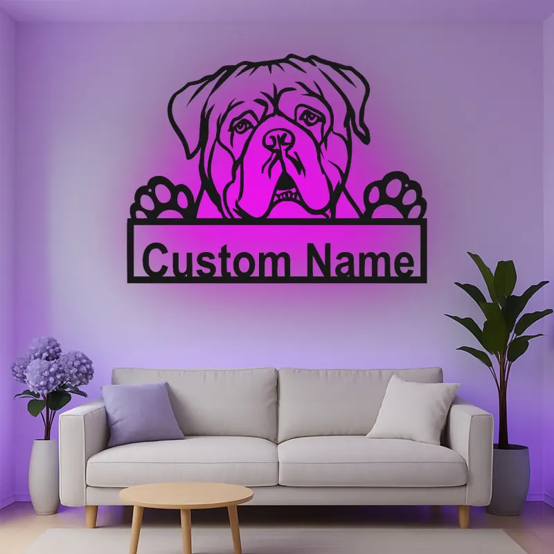 Insegna in metallo LED Bulldog personalizzata regalo per amanti dei cani decorazione per soggiorno 3
