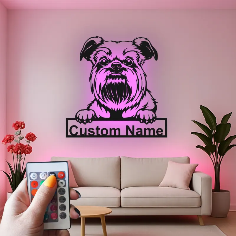 Cartel de metal personalizado con luz LED Brussels Griffon, regalo para amantes de los perros, decoración de sala de estar para mascotas