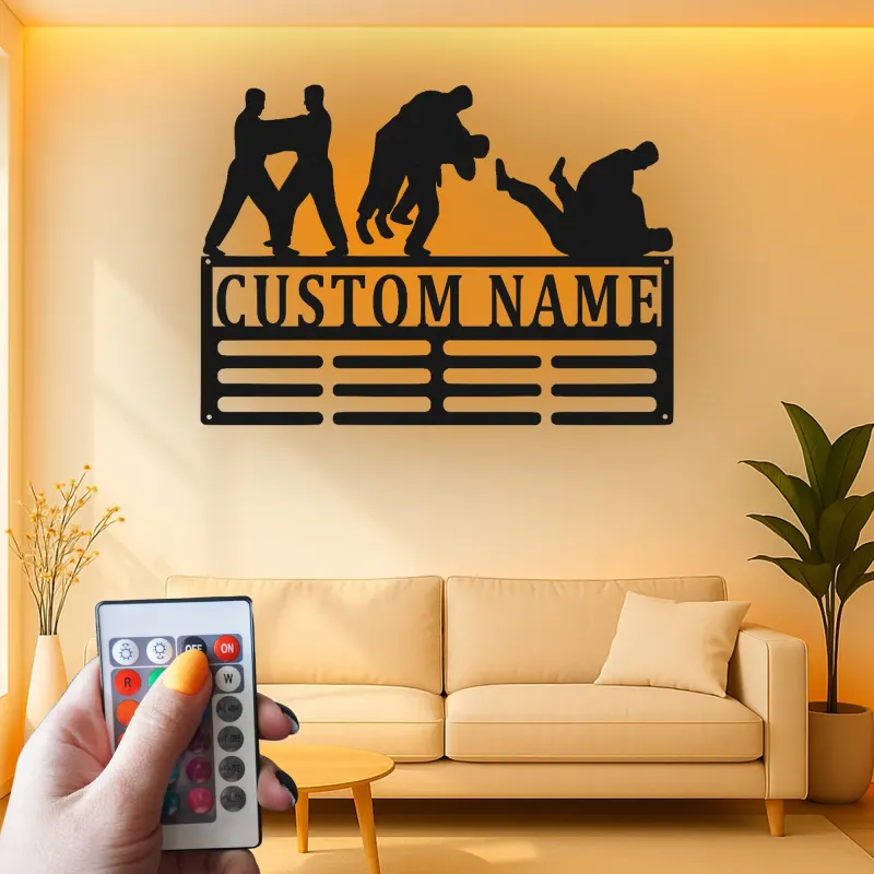 Insegna in metallo personalizzata LED Judo Grappling Regalo per Arti Marziali Decorazione per Palestra o Dojo