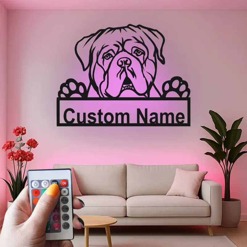 Insegna in metallo LED Bulldog personalizzata regalo per amanti dei cani decorazione per soggiorno 3