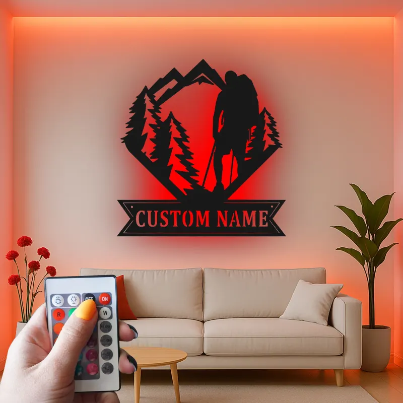 Cartel de metal personalizado de senderismo con LED | Decoración de montaña personalizada | Letrero regalo para amantes del aire libre