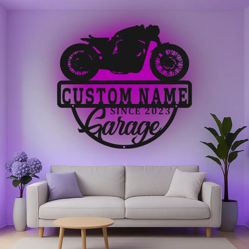 Insegna in metallo personalizzata per garage motociclistico con luce LED regalo per motociclisti decorazione per garage
