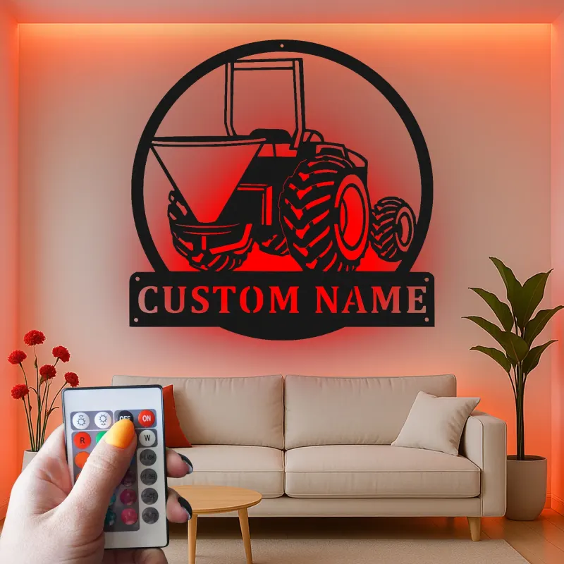Insegna in metallo LED personalizzata per trattori - Regalo per agricoltori, decorazione per fattoria