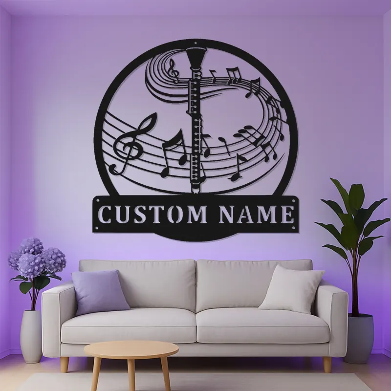 Cartel de metal personalizado de clarinete | Señal LED personalizada para estudio de música | Decoración de instrumentos cortada con láser | Regalo único para músico