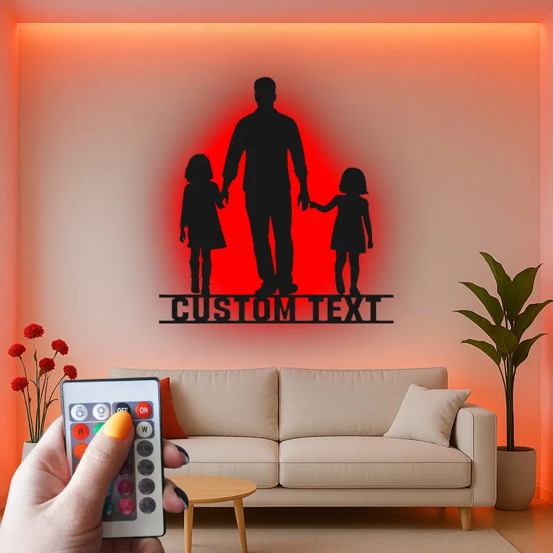 Cartel de metal LED personalizado con silueta familiar, regalo para padres, decoración familiar para el salón
