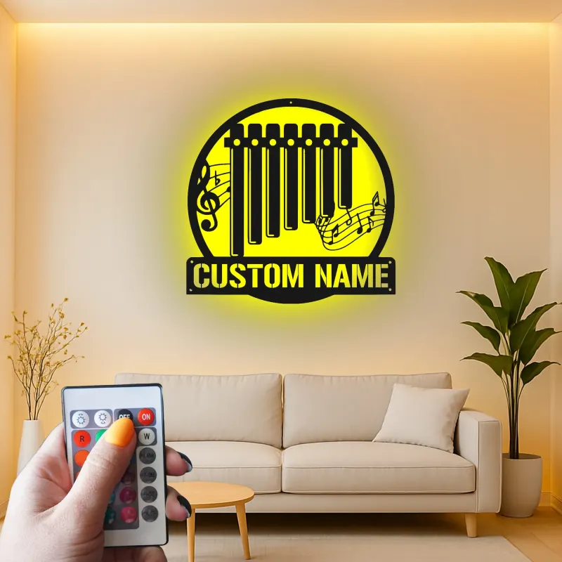 Letrero de flauta de pan personalizado | Arte mural metálico LED | Decoración a medida con nombre para músicos | Iluminación para estudio y sala