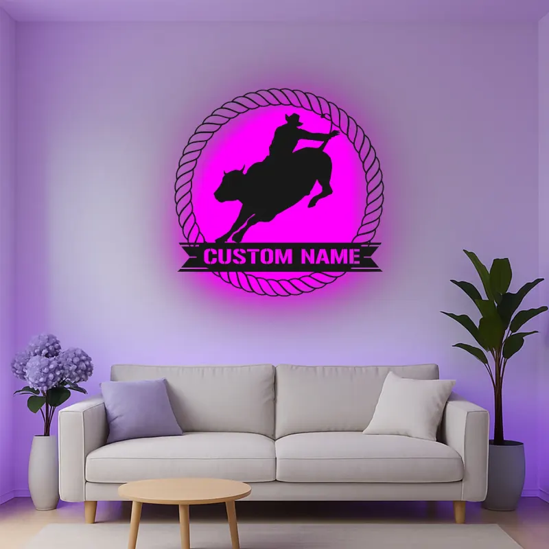 Cartel de metal LED personalizado de vaquero de rodeo regalo occidental para él decoración rústica de cueva de hombre