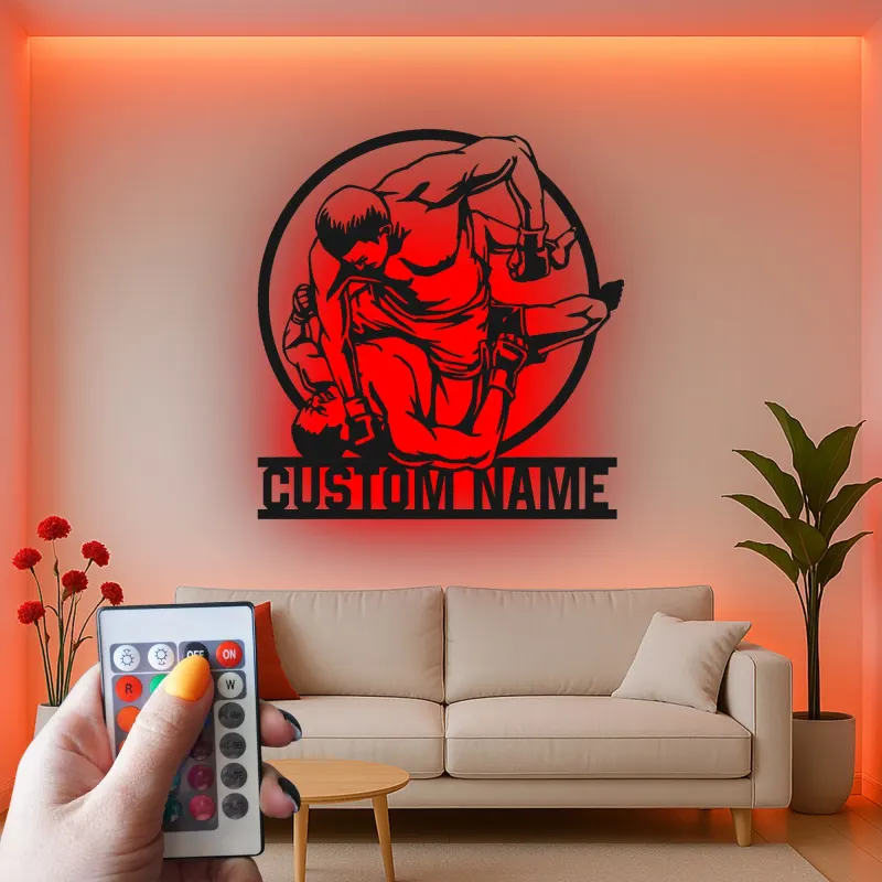Personalized MMA Fighter Metal Sign | LED Wall Art for Gym & Home | Custom Martial Arts Decor | Gift for Athlete Coach