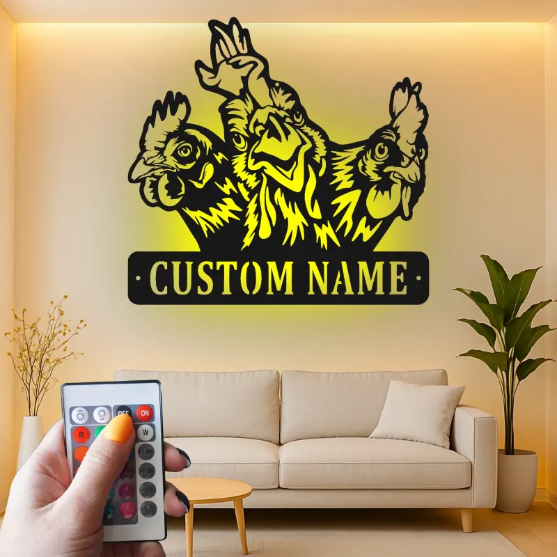 Custom Chicken Trio Led Light Metal Wall Art Farmhouse Gift for Chicken Lovers Kitchen or Barn Decor