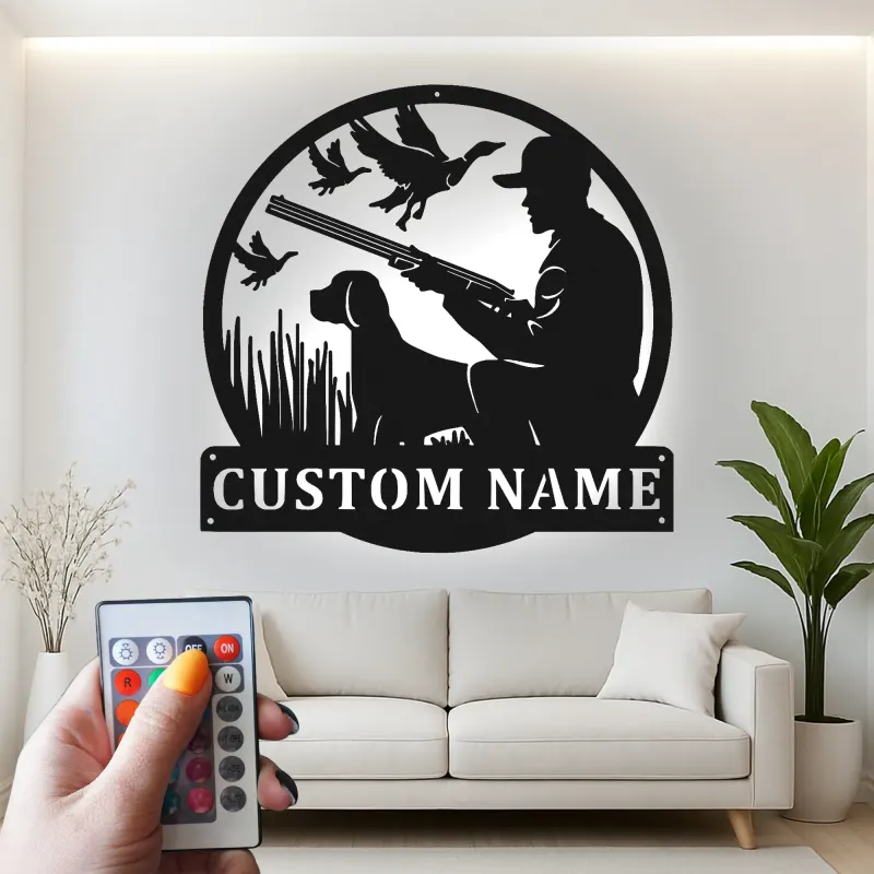 Custom Duck Hunting Metal Wall Art | LED Light Silhouette Sign | Personalized Hunter Gift | Rustic Cabin Decor