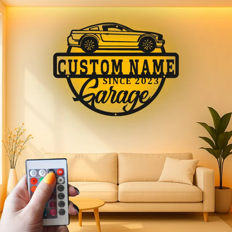 Custom Muscle Car Led Light Metal Wall Art Personalized Garage Gift for Car Enthusiasts Man Cave Decor 3