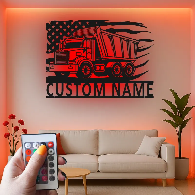 Insegna in metallo LED personalizzata a tema camion ribaltabile regalo per appassionati di camion decorazione per garage o man cave 9