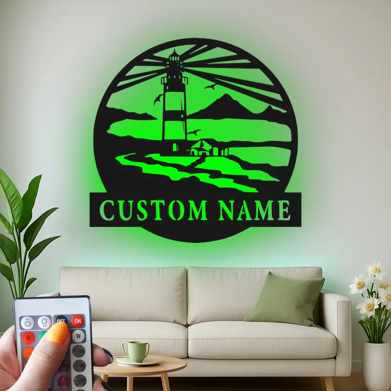 Custom Lighthouse Sign | LED Metal Wall Art | Coastal Beach House Decor | Personalized Nautical Gift