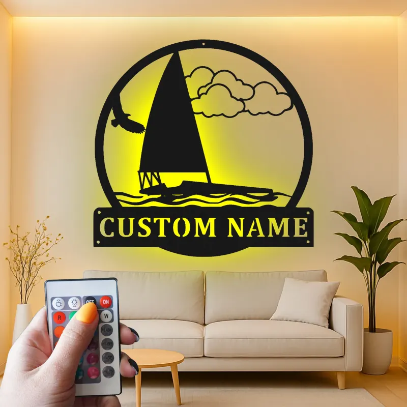 Custom Sailboat LED Sign | Personalized Metal Wall Art | Nautical Decor for Lake House | Sailor Gift