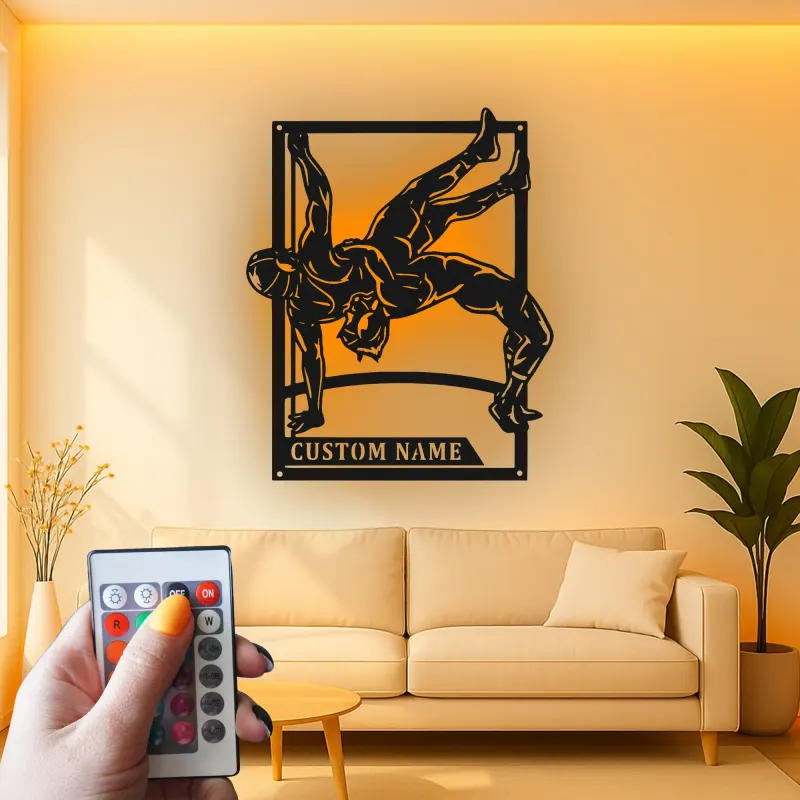 Insegna in metallo personalizzata con luce LED per wrestler, regalo per fan del wrestling, decorazione per sala giochi o sportiva