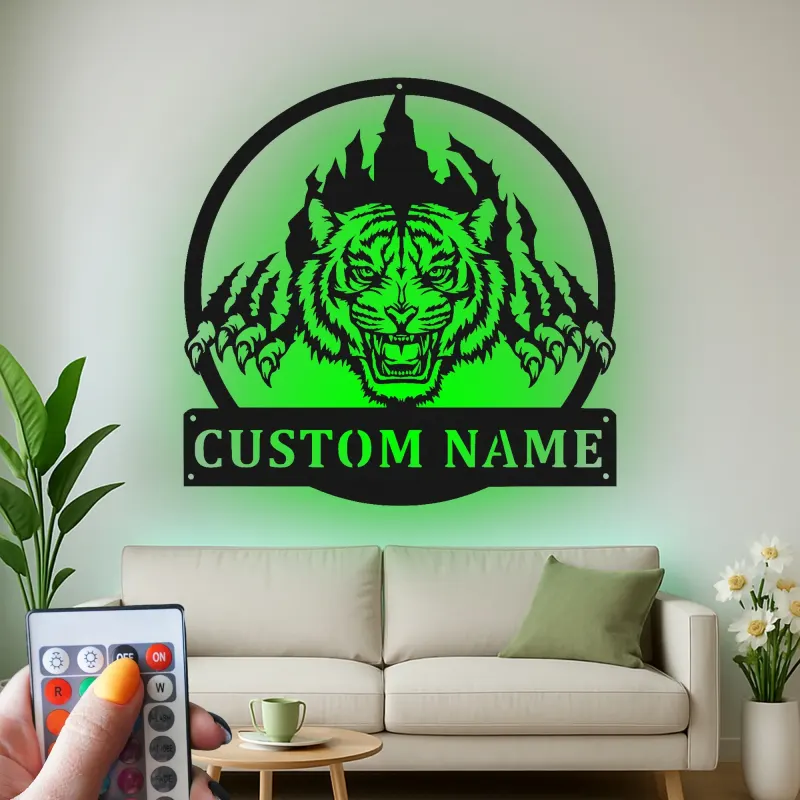 Décoration murale en métal LED personnalisée pour tigre - Cadeau pour les amoureux de la faune
