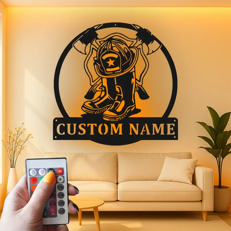 Cartel LED de Bombero Personalizado | Decoración Mural de Metal Personalizada | Decoración de Departamento de Bomberos y Regalo para Bombero