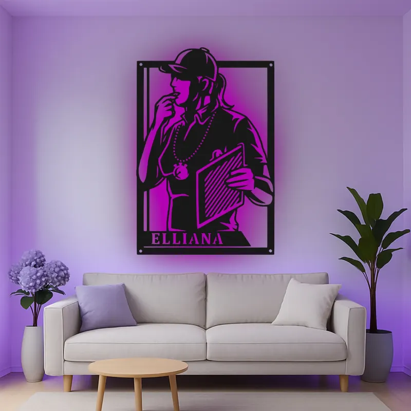 Décoration murale en métal LED personnalisée pour entraîneur - Cadeau pour entraîneurs, décoration de bureau pour passionnés de sport