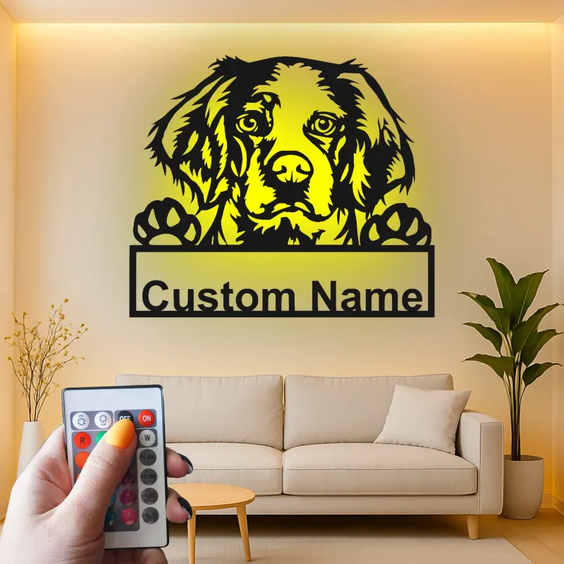 Custom Dog Led Light Metal Wall Art Personalized Pet Lover Gift Living Room or Entryway Decor