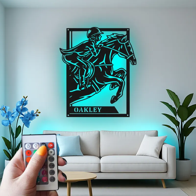 Personalized Equestrian LED Sign | Custom Horse Jumper Metal Art | Stable & Ranch Decor | Horse Lover Gift