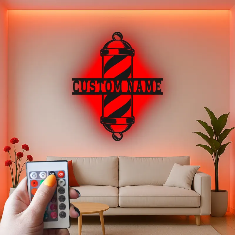 Custom Barber Pole Led Light Metal Wall Art Personalized Gift for Barbers Salon Decor Sign