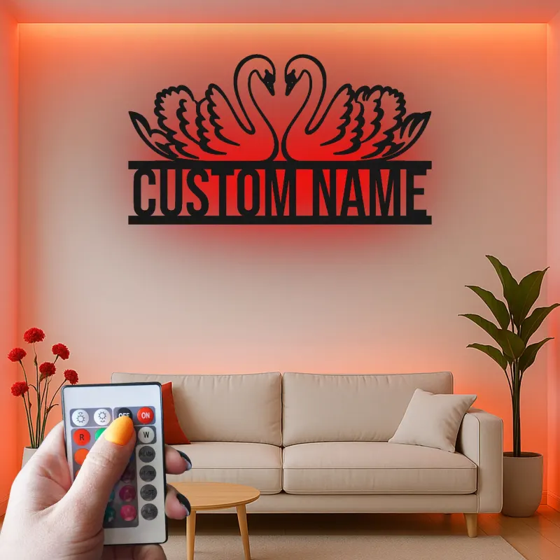 Personalisierte Schwan LED-Wanddekoration | Individuelles Metallschild | Romantisches Hochzeits- & Jubiläumsgeschenk