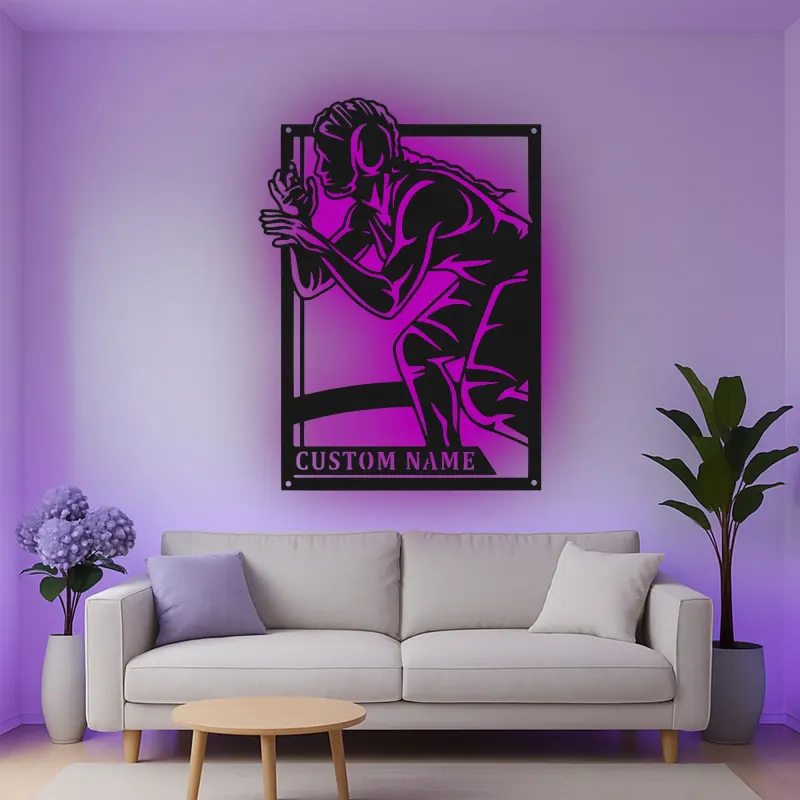 Custom Wrestler Led Light Metal Wall Art Personalized Athlete Gift Sports Room Decor for Wrestling Fans