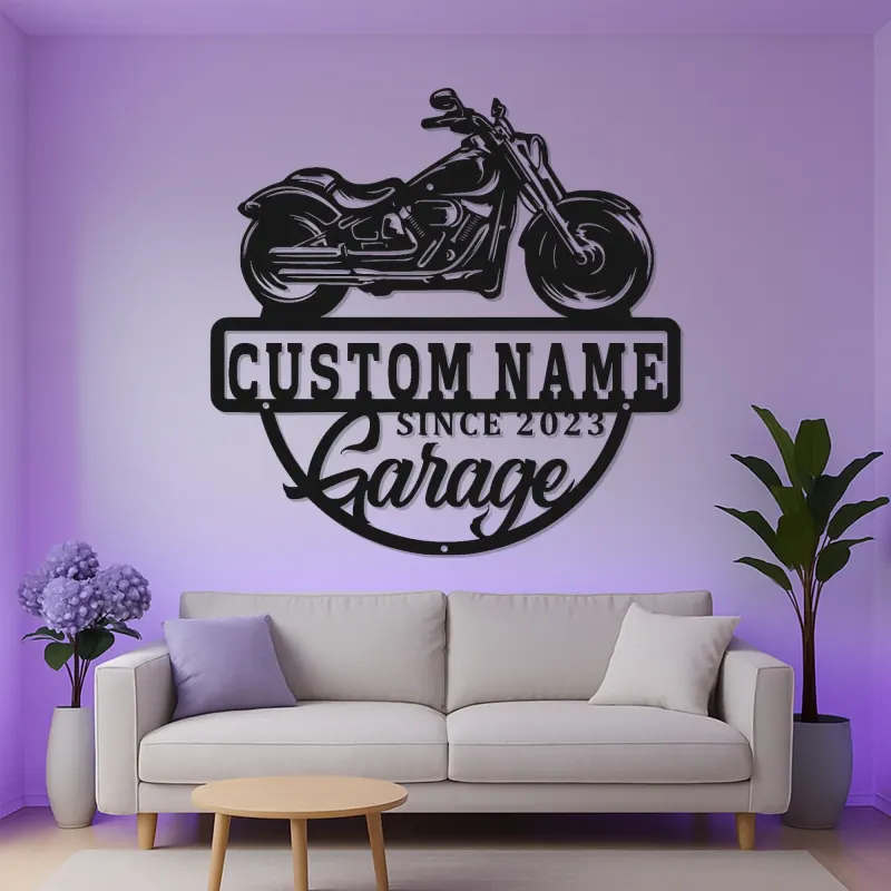 Cartel de moto LED personalizado | Decoración mural de metal para garaje | Regalo personalizado para moteros | Decoración para man cave iluminada