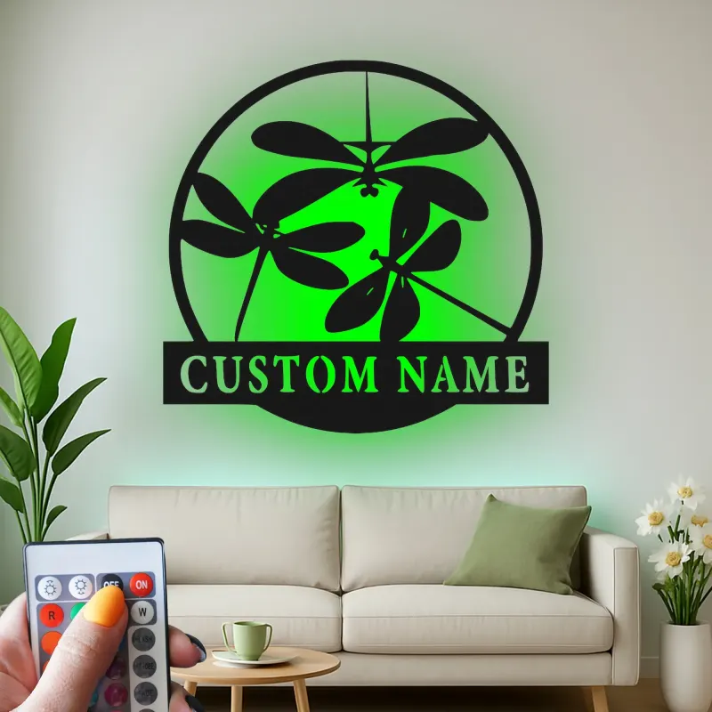 Insegna in metallo LED a forma di libellula personalizzata, regalo per amanti della natura, decorazione per camera da letto o giardino 1
