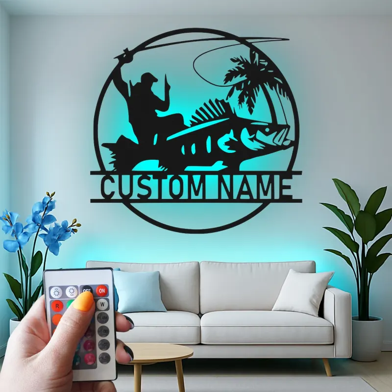 Personalized Fisherman Light | Custom LED Metal Sign for Anglers | Lake House & Man Cave Wall Art Decor
