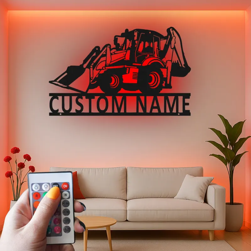 Insegna in metallo LED personalizzata per escavatore - Regalo per lui, decorazione per garage o laboratorio 2