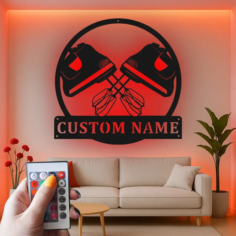 Cartel de metal LED personalizado de mezcladora, regalo de cocina personalizado para panaderos, decoración de panadería