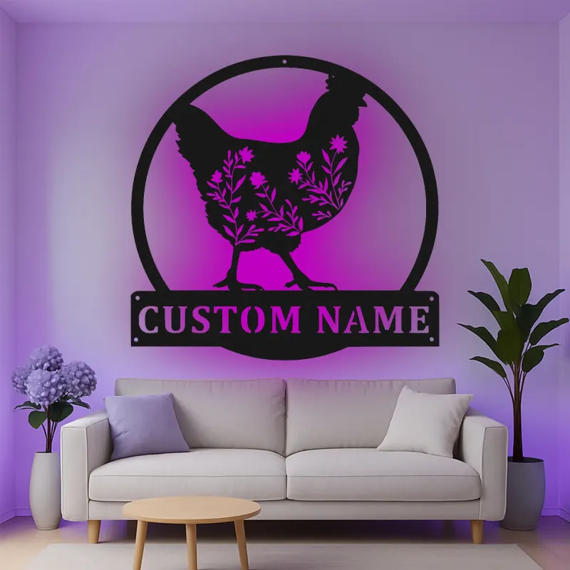 Cartel de metal LED Silueta de Pollo Personalizado Regalo de Granja Decoración de Cocina o Jardín
