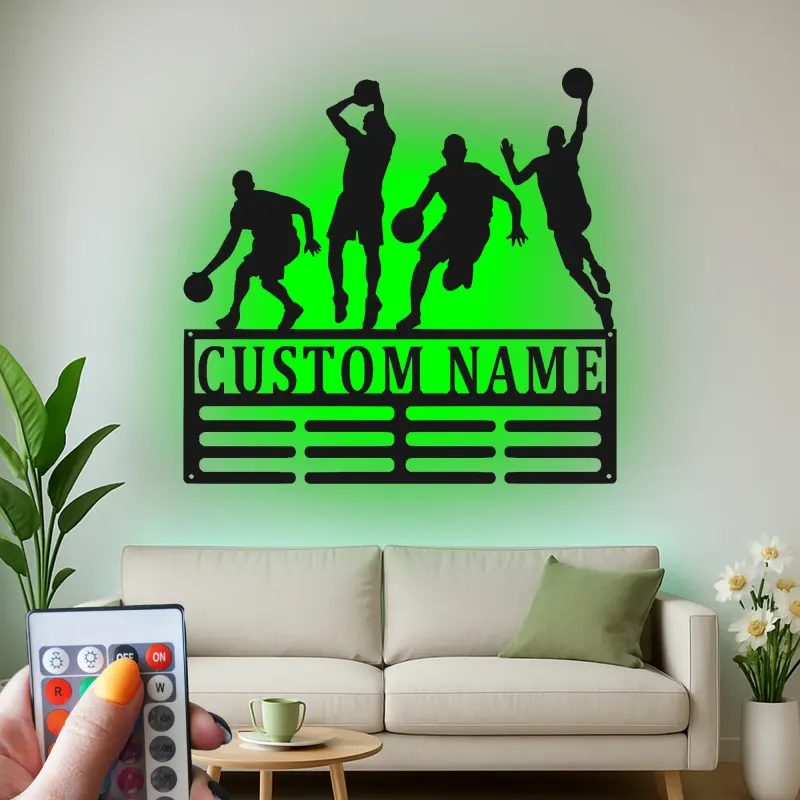 Insegna in metallo LED personalizzata per giocatore di basket - Regalo personalizzato per appassionati di sport e decorazione per sala giochi