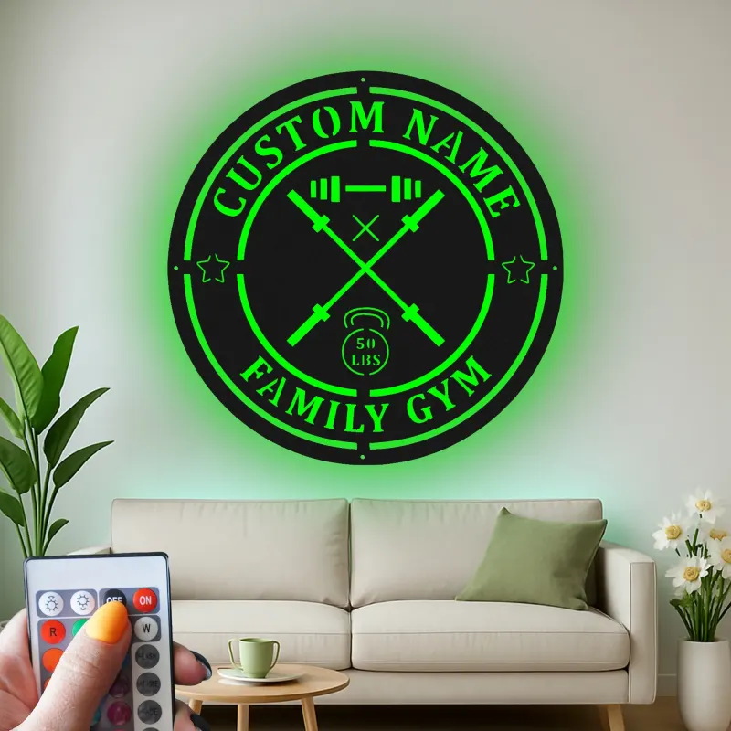 Enseigne de salle de sport personnalisée avec LED | Décoration murale en métal personnalisée pour salle de sport à domicile et studio fitness | Cadeau déco pour salle d’entraînement
