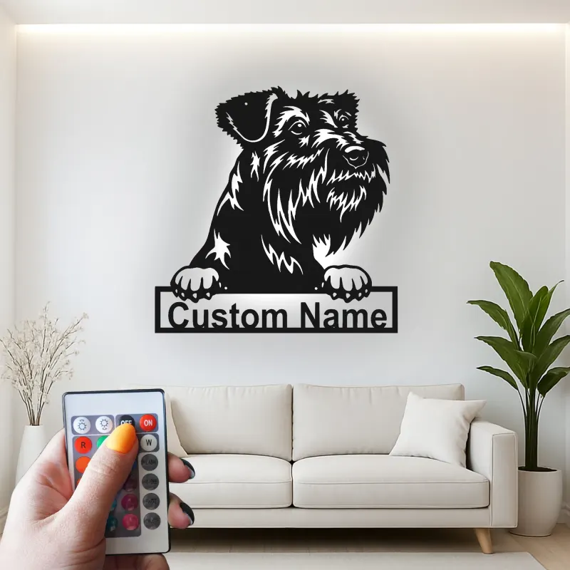 Custom Schnauzer LED Sign | Personalized Metal Pet Portrait | Modern Dog Lover Wall Art for Home