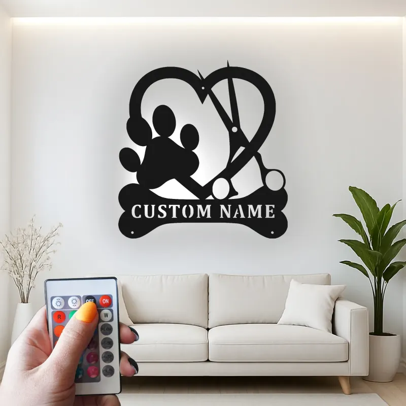 Insegna in metallo LED personalizzata per toelettatore di cani - Regalo per amanti degli animali - Decorazione per salone di toelettatura