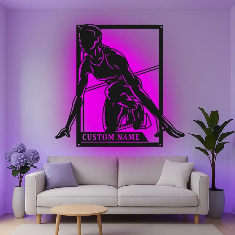 Custom Track Runner Led Light Metal Wall Art Personalized Athlete Gift Sports Room Decor for Runners 1