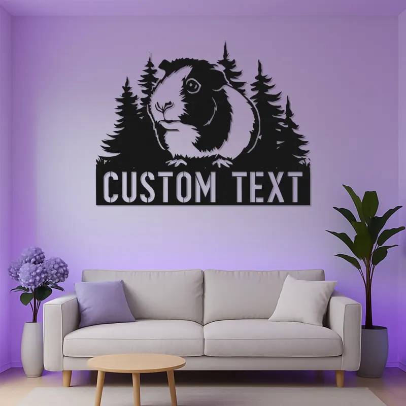 Insegna LED personalizzata con porcellino d’India | Arte murale in metallo personalizzata | Regalo per amanti degli animali per cameretta e nursery | Targa con nome dell’animale
