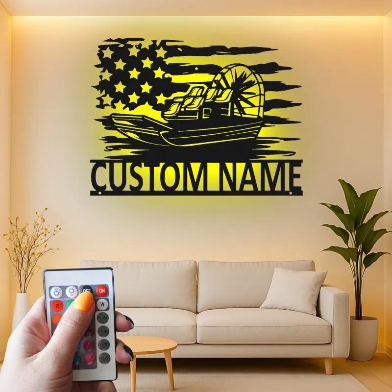 Insegna in metallo personalizzata con luce LED per airboat - Regalo per appassionati di nautica, decorazione per man cave